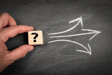 Question, choice and decision concept. Dark chalkboard texture background Stock Photos