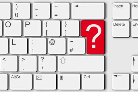 Question concept PC computer keyboard 3d illustration red Stock Illustration