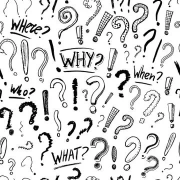 Question exclamation mark Seamless pattern.. Doodle style. Collection of icons Stock Illustration