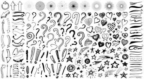 Question exclamation mark, underline and hearts, Star and Marker Brush, artistic 스톡 일러스트