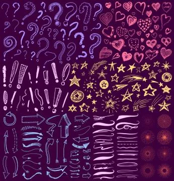 Question exclamation mark, underline and hearts, Star and Marker Brush, artistic Stock Illustration