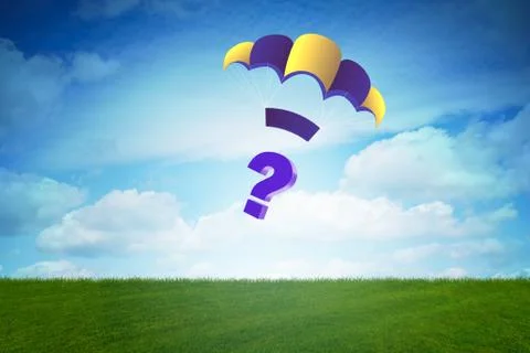 Question falling from sky on parachute Stock Illustration