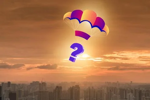 Question falling from sky on parachute Stock Illustration