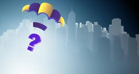 Question falling from sky on parachute Stock Illustration