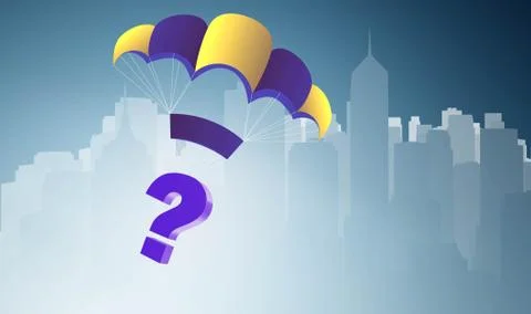 Question falling from sky on parachute Stock Illustration