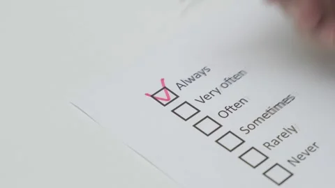 Question form filled ticked boxes saying always Stock-Footage 284236212