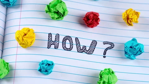 The question HOW written on a notebook. Stock Footage 305942961