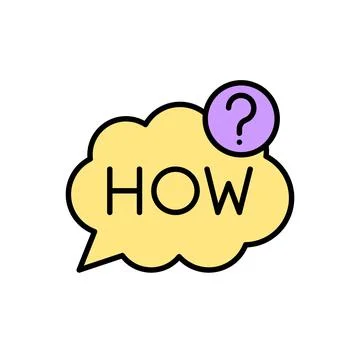 Question Icon with HOW Text in Yellow Cloud for Inquiry or Help Stock Illustration