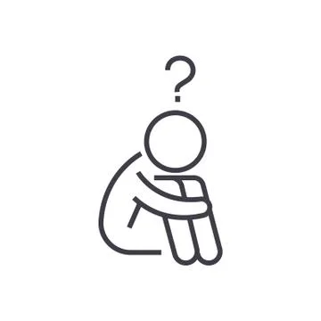 Question man,doubts vector line icon, sign, illustration on background, editable Illustrazione stock
