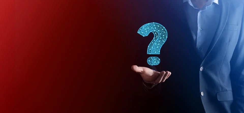 Question mark. 3d abstract on dark background with dots and stars. Ask symbol Stock Photos