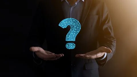 Question mark. 3d abstract on dark background with dots and stars. Ask symbol Stock Photos