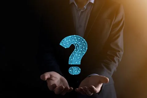 Question mark. 3d abstract on dark background with dots and stars. Ask symbol Stock Photos