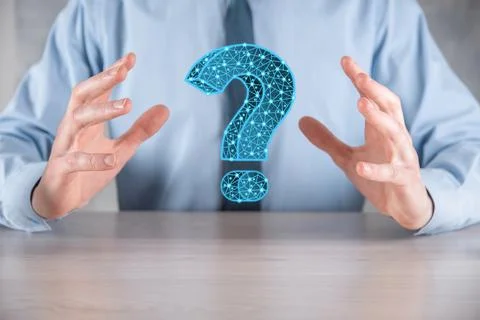 Question mark. 3d abstract on dark background with dots and stars. Ask symbol Stock Photos