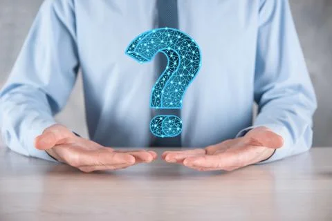 Question mark. 3d abstract on dark background with dots and stars. Ask symbol Stock Photos