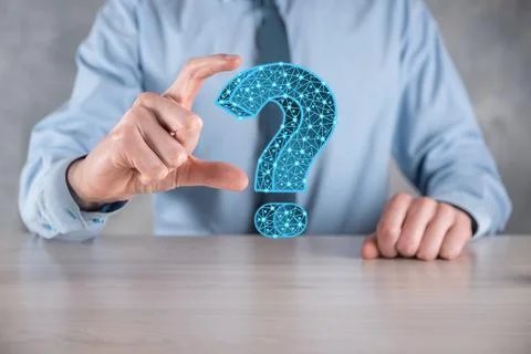 Question mark. 3d abstract on dark background with dots and stars. Ask symbol Stock Photos