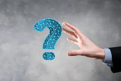 Question mark. 3d abstract on dark background with dots and stars. Ask symbol Stock Photos
