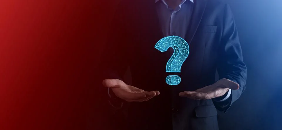 Question mark. 3d abstract on dark background with dots and stars. Ask symbol Stock Photos