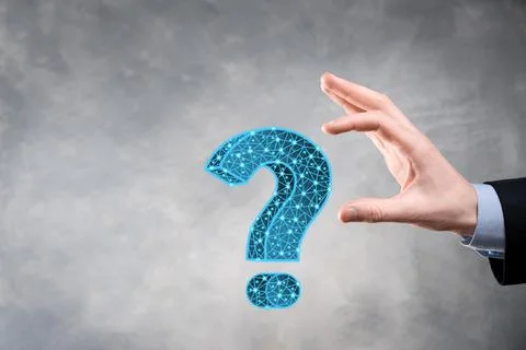 Question mark. 3d abstract on dark background with dots and stars. Ask symbol Stock Photos