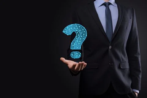 Question mark. 3d abstract on dark background with dots and stars. Ask symbol Stock Photos