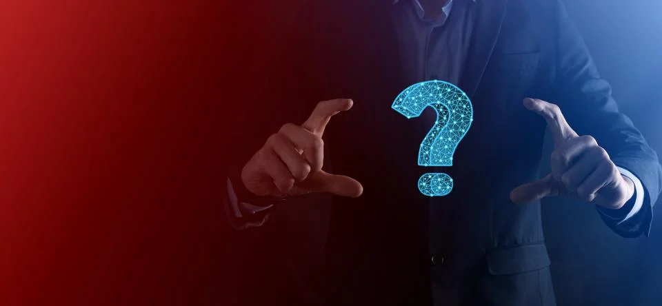 Question mark. 3d abstract on dark background with dots and stars. Ask symbol Stock Photos
