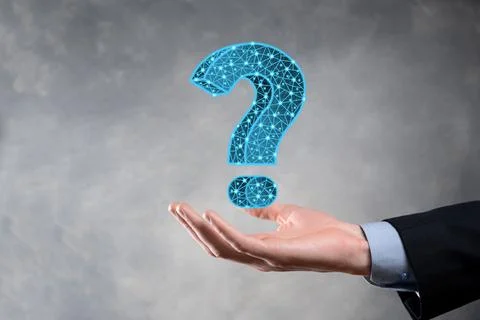 Question mark. 3d abstract on dark background with dots and stars. Ask symbol Stock Photos