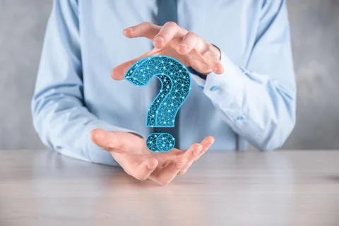 Question mark. 3d abstract on dark background with dots and stars. Ask symbol Stock Photos