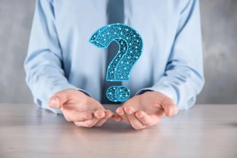 Question mark. 3d abstract on dark background with dots and stars. Ask symbol Stock Photos