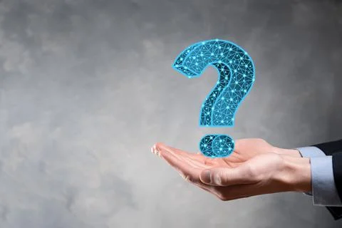 Question mark. 3d abstract on dark background with dots and stars. Ask symbol Stock Photos