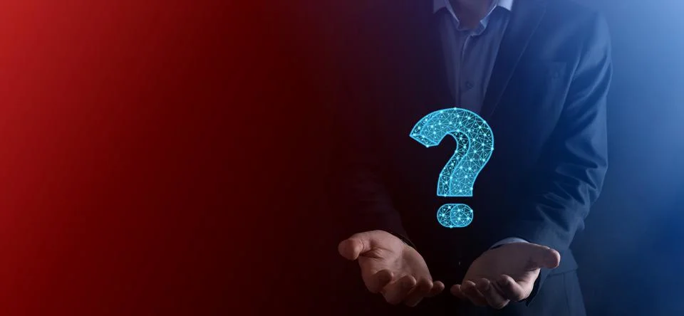 Question mark. 3d abstract on dark background with dots and stars. Ask symbol Stock Photos