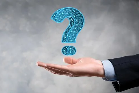 Question mark. 3d abstract on dark background with dots and stars. Ask symbol Stock Photos