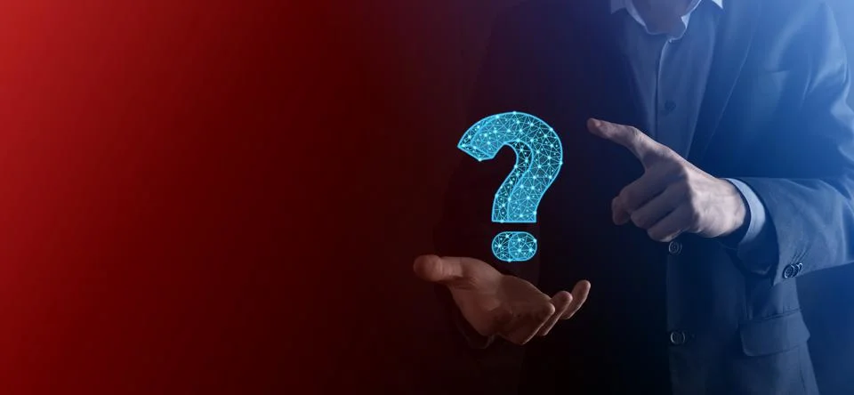 Question mark. 3d abstract on dark background with dots and stars. Ask symbol Stock Photos