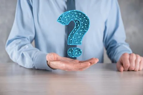 Question mark. 3d abstract on dark background with dots and stars. Ask symbol Stock Photos