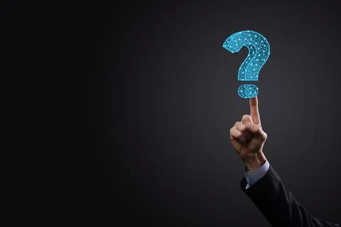 Question mark. 3d abstract on dark background with dots and stars. Ask symbol Stock Photos