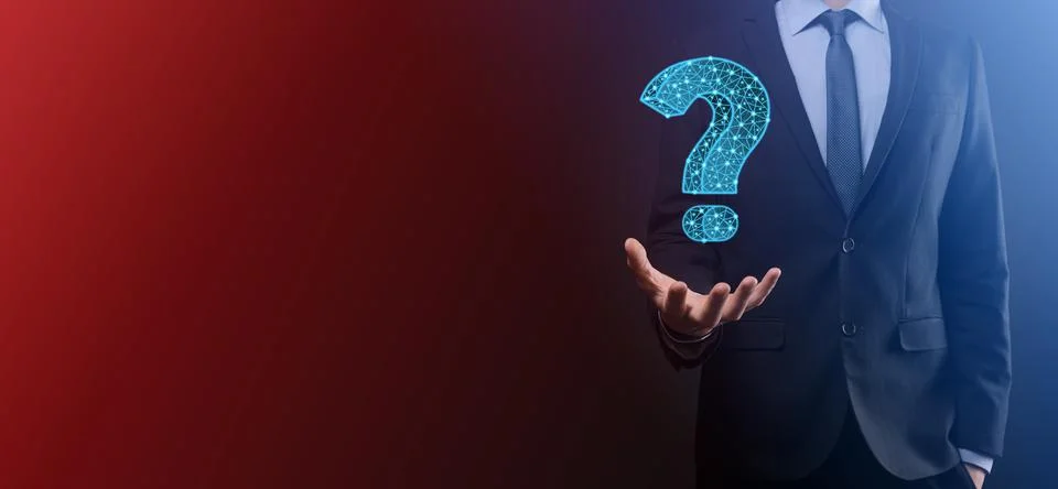 Question mark. 3d abstract on dark background with dots and stars. Ask symbol Stock Photos