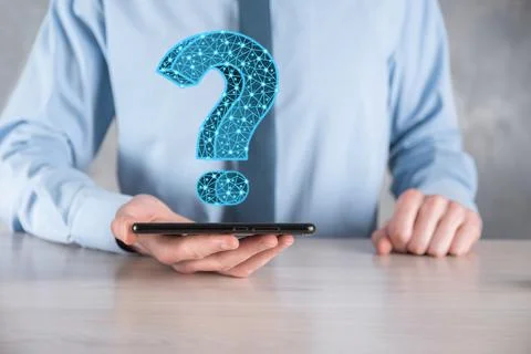 Question mark. 3d abstract on dark background with dots and stars. Ask symbol Stock Photos