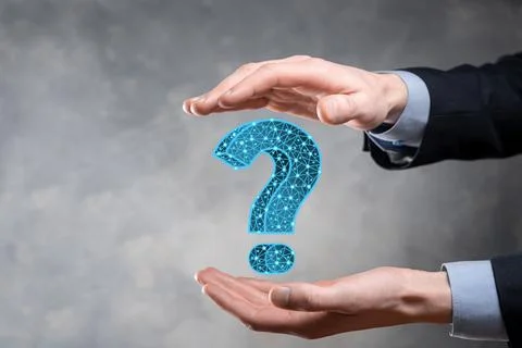 Question mark. 3d abstract on dark background with dots and stars. Ask symbol Stock Photos