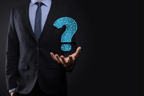 Question mark. 3d abstract on dark background with dots and stars. Ask symbol Stock Photos