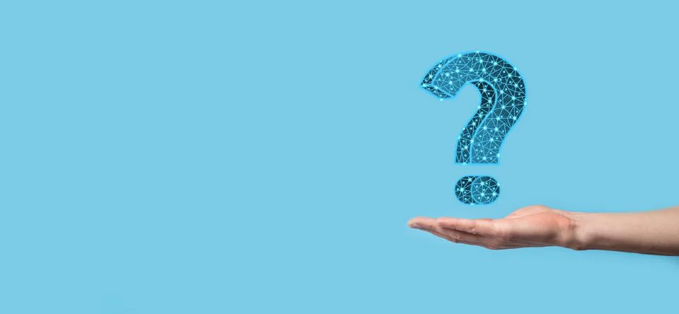 Question mark. 3d abstract on dark background with dots and stars. Ask symbol Stock Photos