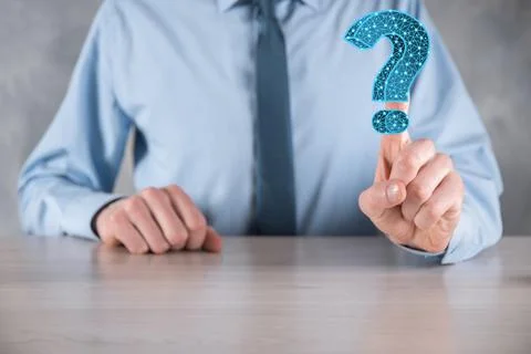 Question mark. 3d abstract on dark background with dots and stars. Ask symbol Stock Photos