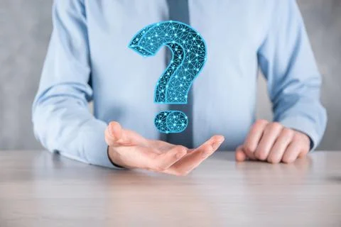 Question mark. 3d abstract on dark background with dots and stars. Ask symbol Stock Photos