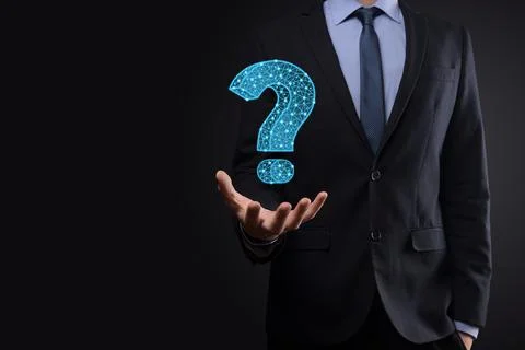 Question mark. 3d abstract on dark background with dots and stars. Ask symbol Stock Photos