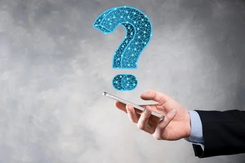 Question mark. 3d abstract on dark background with dots and stars. Ask symbol Stock Photos