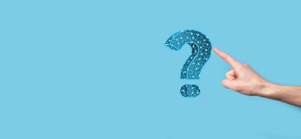 Question mark. 3d abstract on dark background with dots and stars. Ask symbol Stock Photos