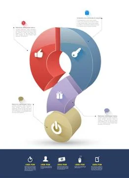 Question mark 3D with icons Stock Illustration