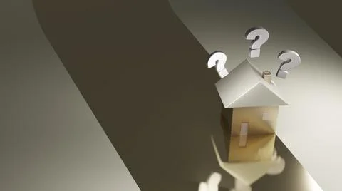 Question mark with 3d render house Stock Illustration