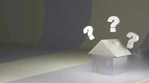 Question mark with 3d render house Illustrazione stock