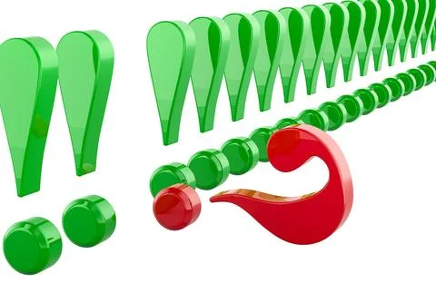 Question mark among exclamation marks. 3D rendering Stock Illustration