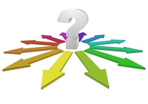 Question mark and arrows A question mark at the center of many colorful ar... Stock Photos