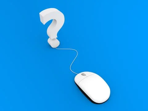 Question mark and computer mouse on a blue background. Stock Illustration