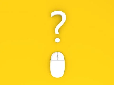 Question mark and computer mouse on a yellow background. Stock Illustration